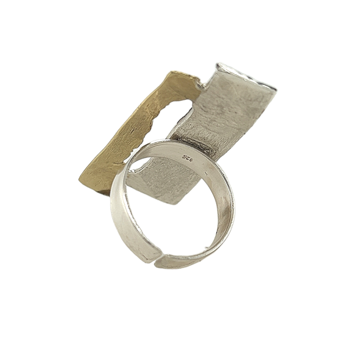 Nina Gold E-shop | Χειροποίητο κόσμημα, Πύργος Ηλείας Ασημένιο, 925, χειροποίητο δίχρωμο δαχτυλίδι, one size