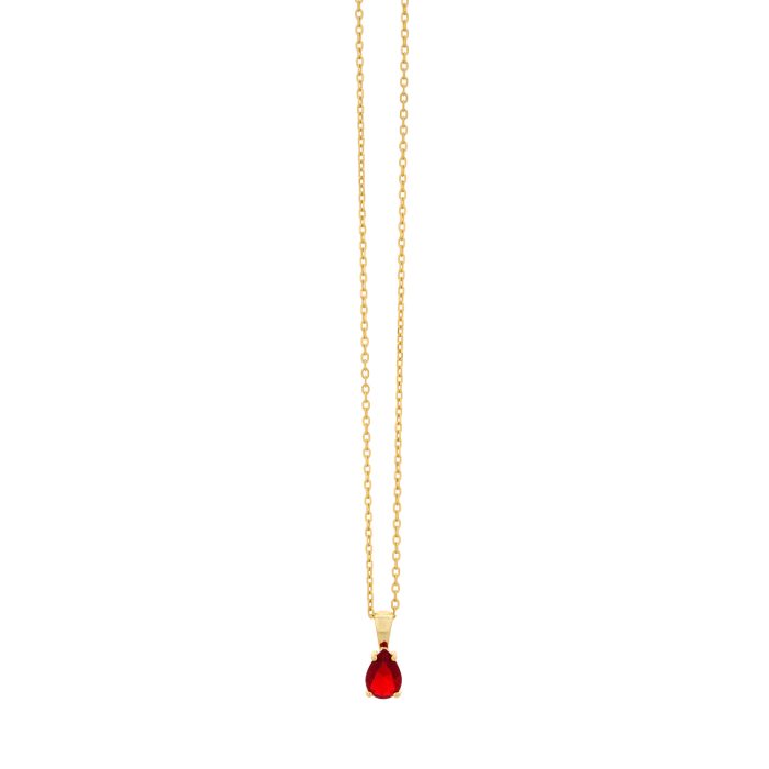 Nina Gold E-shop | Χειροποίητο κόσμημα, Πύργος Ηλείας Ασημένιο, 925, επιχρυσωμένο κολιέ με κρεμαστό κόκκινο ζιργκόν