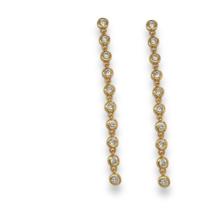 Nina Gold E-shop | Χειροποίητο κόσμημα, Πύργος Ηλείας Ασημένια,925, επιχρυσωμένα μακριά και λεπτά σκουλαρίκια με λευκά ζιργκόν
