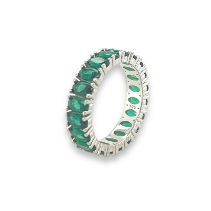 Nina Gold E-shop | Χειροποίητο κόσμημα, Πύργος Ηλείας Ασημένιο, 925, επιπλατινωμένο δαχτυλίδι σειρέ, με πράσινα ζιργκόν