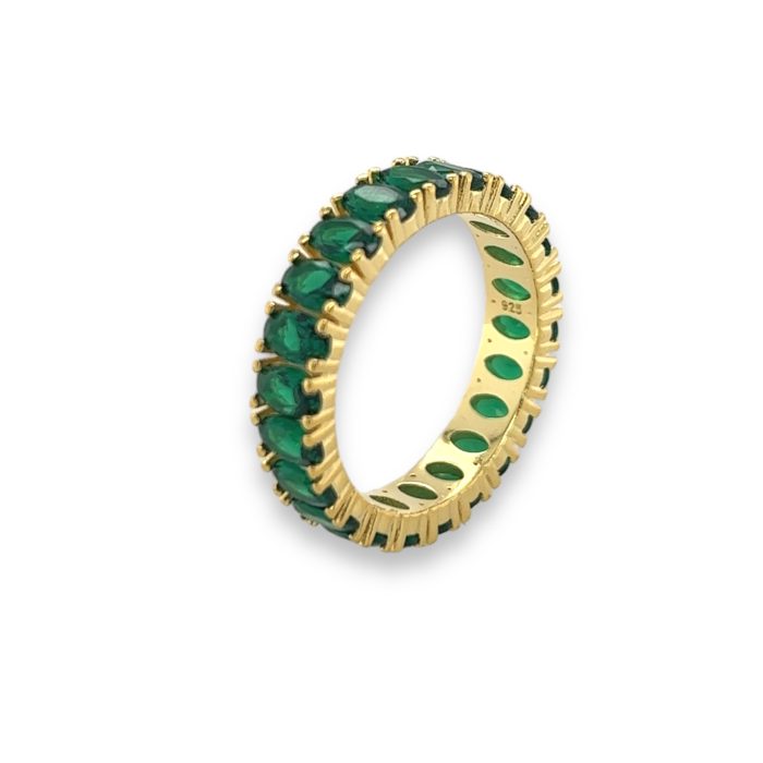 Nina Gold E-shop | Χειροποίητο κόσμημα, Πύργος Ηλείας Ασημένιο, 925, επιχρυσωμένο δαχτυλίδι σειρέ, με πράσινα ζιργκόν