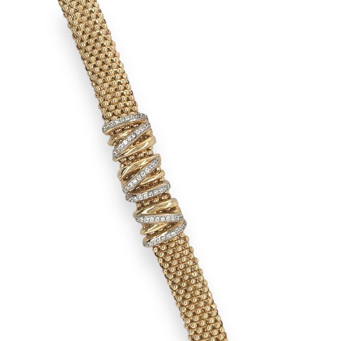 Nina Gold E-shop | Χειροποίητο κόσμημα, Πύργος Ηλείας Ασημένιο, 925, επιχρυσωμένο πλεκτό βραχιόλι με λεπτομέρειες και λευκά ζιργκόν