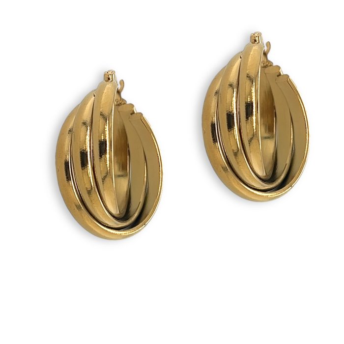Nina Gold E-shop | Χειροποίητο κόσμημα, Πύργος Ηλείας Ατσάλινοι τριπλοί κρίκοι σκουλαρίκια, σε χρυσό χρώμα