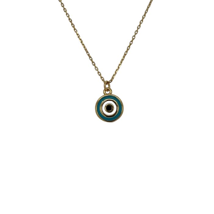 Nina Gold E-shop | Χειροποίητο κόσμημα, Πύργος Ηλείας Ασημένιο, 925, επιχρυσωμένο γυναικείο κολιέ στόχος-μάτι, στολισμένο με σμάλτο