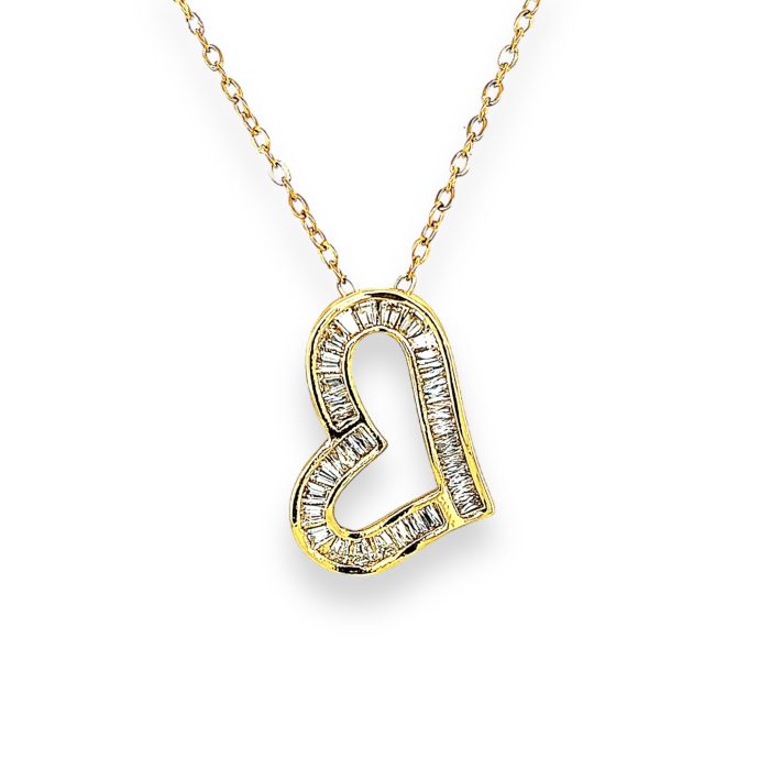 Nina Gold E-shop | Χειροποίητο κόσμημα, Πύργος Ηλείας Ατσάλινο γυναικείο κολιέ με καρδιά, στολισμένη με λευκά ζιργκόν, σε χρυσό χρώμα