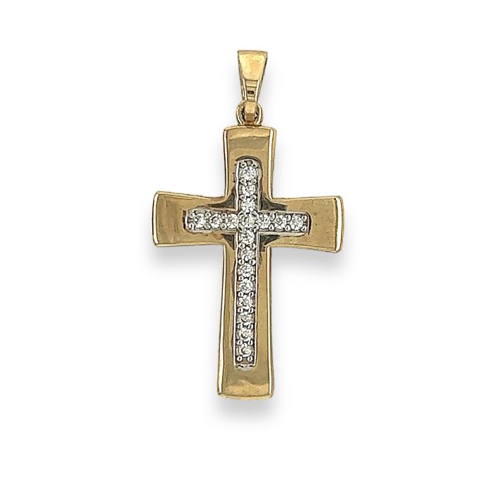 Nina Gold E-shop | Χειροποίητο κόσμημα, Πύργος Ηλείας Γυναικείος χρυσός σταυρός με ζιργκόν, 9 καρατίων