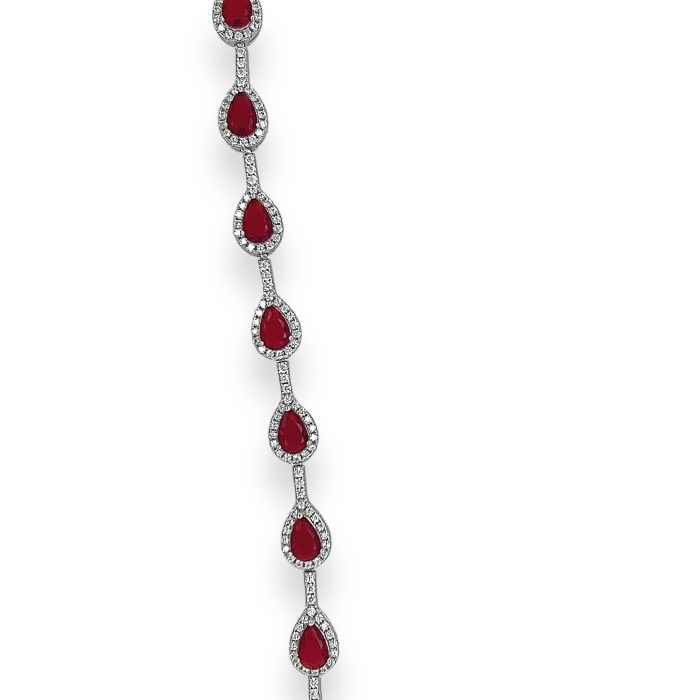 Nina Gold E-shop | Χειροποίητο κόσμημα, Πύργος Ηλείας Ασημένιο, 925, επιπλατινωμένο βραχιόλι, στολισμένο με λευκά και κόκκινα ζιργκόν