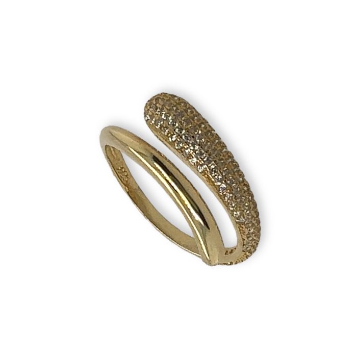 Nina Gold E-shop | Χειροποίητο κόσμημα, Πύργος Ηλείας Ασημένιο, 925, επιχρυσωμένο δαχτυλίδι, με λευκά ζιργκόν, one size