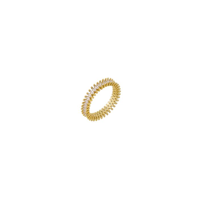 Nina Gold E-shop | Χειροποίητο κόσμημα, Πύργος Ηλείας Ασημένιο, 925, επιχρυσωμένο δαχτυλίδι σειρέ με λευκά ζιργκόν, No 56