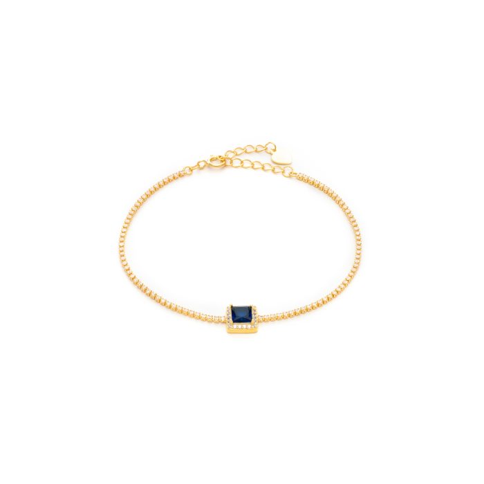 Nina Gold E-shop | Χειροποίητο κόσμημα, Πύργος Ηλείας Ασημένιο, 925, επιχρυσωμένο βραχιόλι ριβιέρα, στολισμένο με λευκά και μπλε ζιργκόν