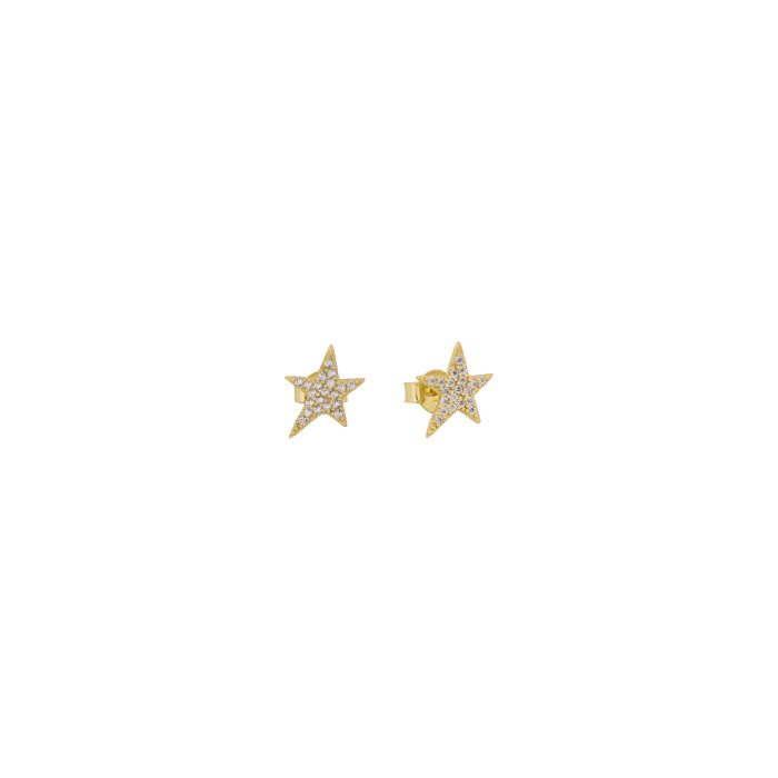 Nina Gold E-shop | Χειροποίητο κόσμημα, Πύργος Ηλείας Ασημένια, 925, επιχρυσωμένα σκουλαρίκια αστέρια, στολισμένα με λευκά ζιργκόν