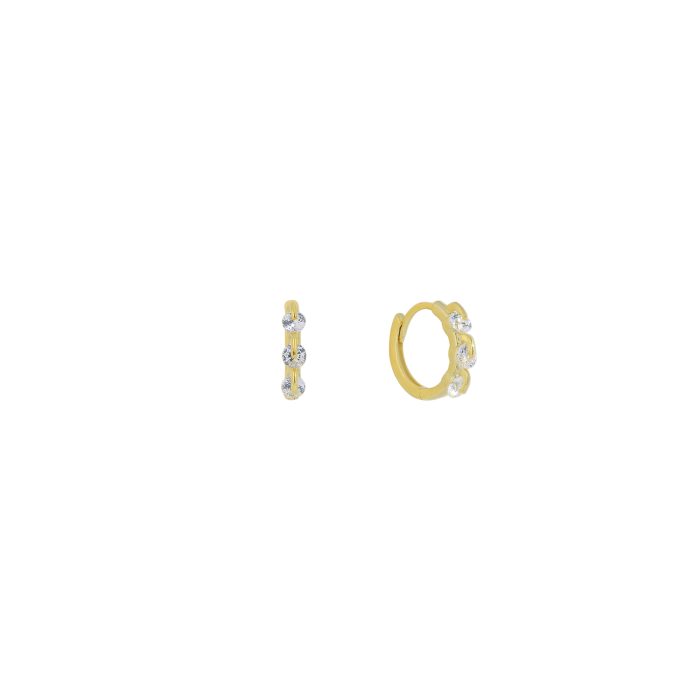 Nina Gold E-shop | Χειροποίητο κόσμημα, Πύργος Ηλείας Ασημένια, 925, επιχρυσωμένα κρικάκια, στολισμένα με λευκά ζιργκόν