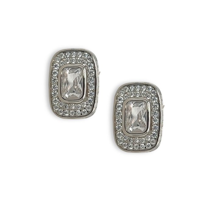 Nina Gold E-shop | Χειροποίητο κόσμημα, Πύργος Ηλείας Ασημένια, 925, επιπλατινωμένα σκουλαρίκια, στολισμένα με λευκά ζιργκόν