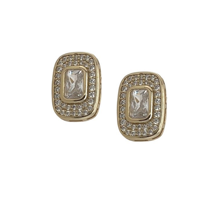 Nina Gold E-shop | Χειροποίητο κόσμημα, Πύργος Ηλείας Ασημένια, 925, επιχρυσωμένα σκουλαρίκια, στολισμένα με λευκά ζιργκόν