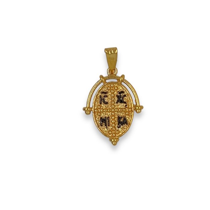 Nina Gold E-shop | Χειροποίητο κόσμημα, Πύργος Ηλείας Ασημένιο, 925, επιχρυσωμένο οβαλ κωνσταντινάτο, διπλής όψης
