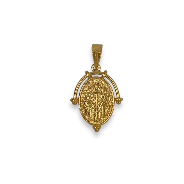 Nina Gold E-shop | Χειροποίητο κόσμημα, Πύργος Ηλείας Ασημένιο, 925, επιχρυσωμένο οβαλ κωνσταντινάτο, διπλής όψης