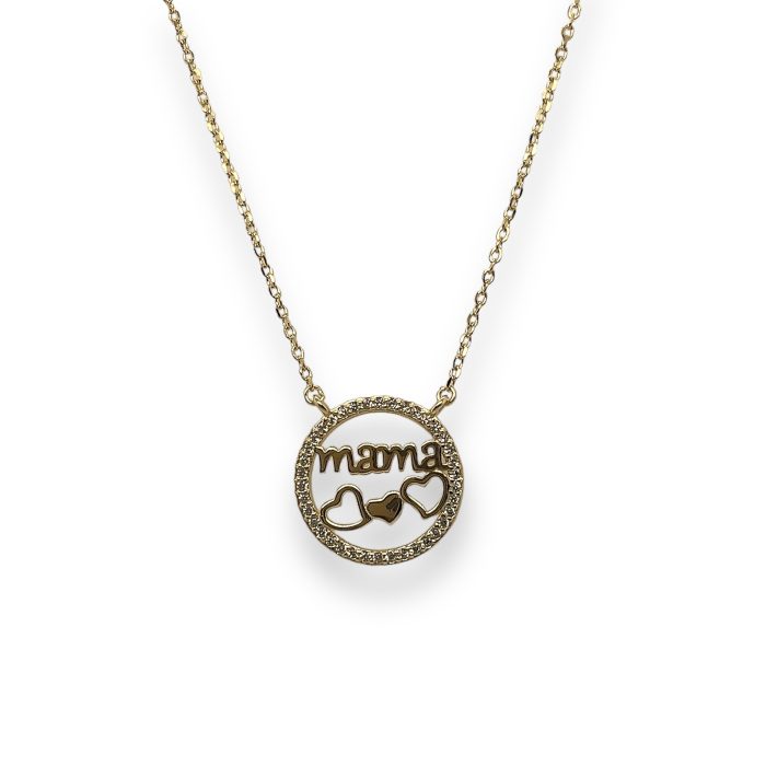 Nina Gold E-shop | Χειροποίητο κόσμημα, Πύργος Ηλείας Ασημένιο, 925, επιχρυσωμένο κολιέ "μαμα", με τον κύκλο της ζωής και καρδιές, στολισμένο με λευκά ζιργκόν