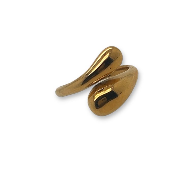 Nina Gold E-shop | Χειροποίητο κόσμημα, Πύργος Ηλείας Ατσάλινο δαχτυλίδι, one size, με αντικριστές σταγόνες, σε χρυσό χρώμα