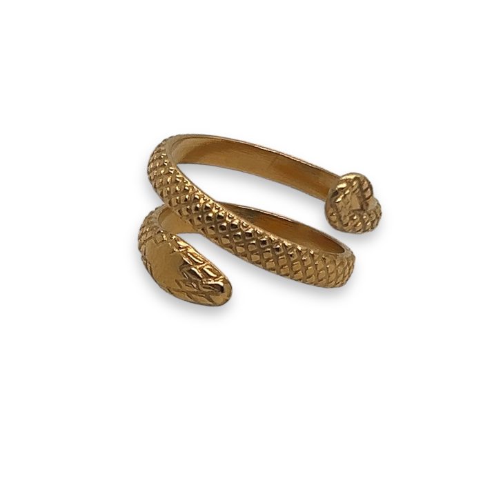 Nina Gold E-shop | Χειροποίητο κόσμημα, Πύργος Ηλείας Ατσάλινο δαχτυλίδι, one size, σχέδιο φίδι, σε χρυσό χρώμα