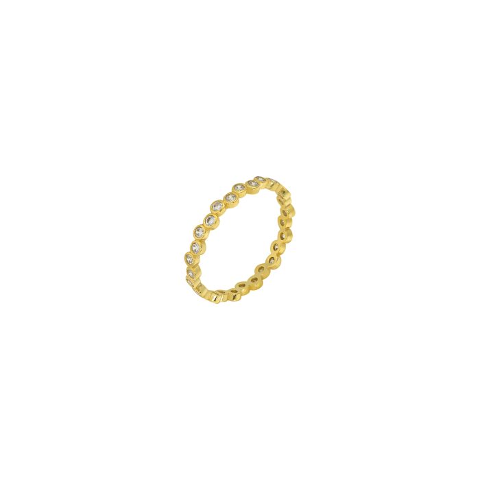 Nina Gold E-shop | Χειροποίητο κόσμημα, Πύργος Ηλείας Ασημένιο, 925, επιχρυσωμένο δαχτυλίδι σειρέ, στολισμένο με λευκά ζιργκόν