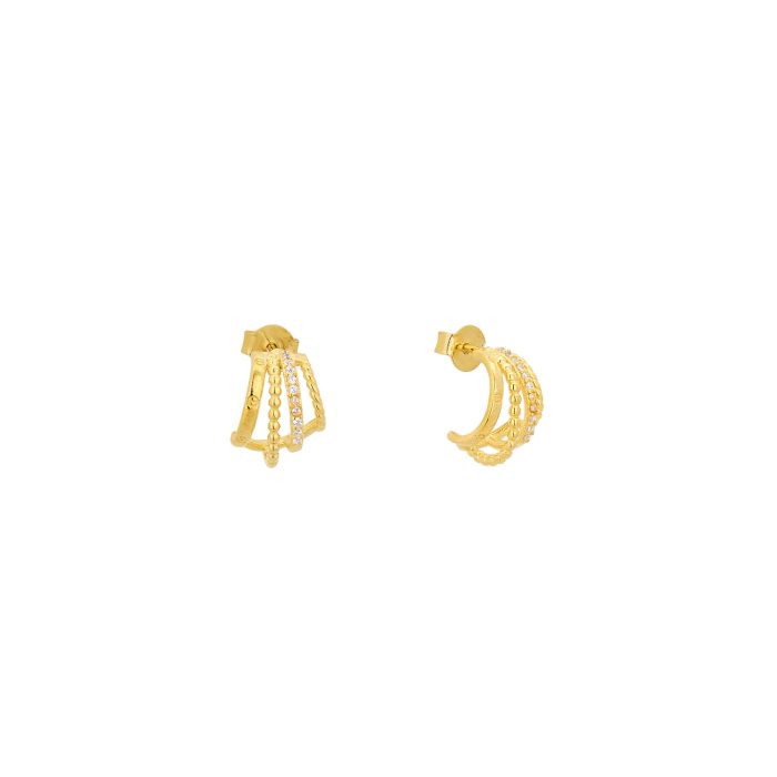 Nina Gold E-shop | Χειροποίητο κόσμημα, Πύργος Ηλείας Ασημένια, 925, επιχρυσωμένα τετραπλά κρικάκια, στολισμένα με λευκά ζιργκόν