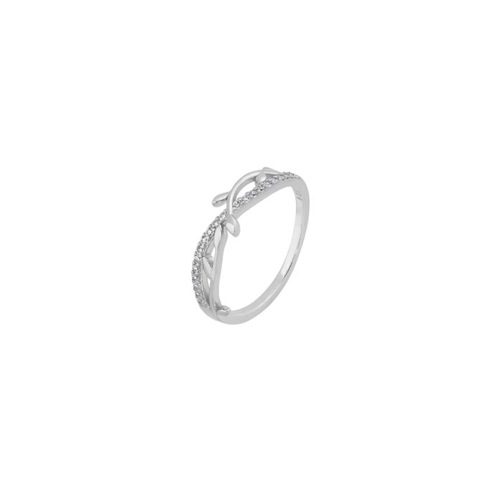 Nina Gold E-shop | Χειροποίητο κόσμημα, Πύργος Ηλείας Ασημένιο, 925, επιπλατινωμένο δαχτυλίδι, στολισμένο με λευκά ζιργκόν, σχέδιο κλαδάκια