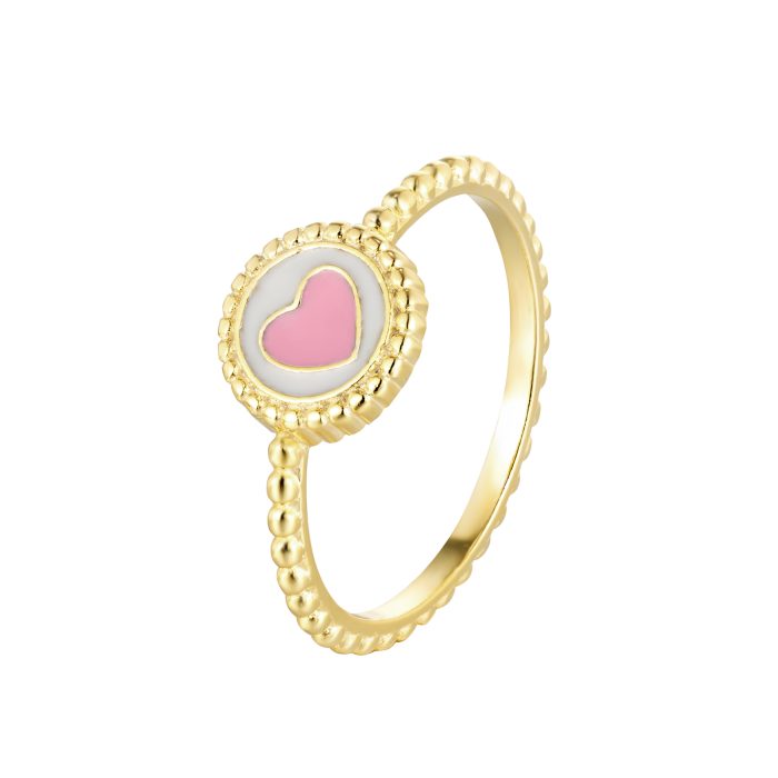 Nina Gold E-shop | Χειροποίητο κόσμημα, Πύργος Ηλείας Ασημένιο, 925, επιχρυσωμένο δαχτυλίδι με ροζ καρδιά