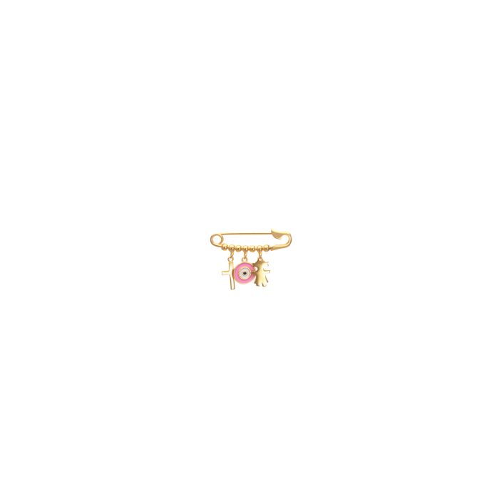 Nina Gold E-shop | Χειροποίητο κόσμημα, Πύργος Ηλείας Ασημένια, 925, επιχρυσωμένη παραμάνα, με μάτι, σταυρό και κρεμαστό κοριτσάκι