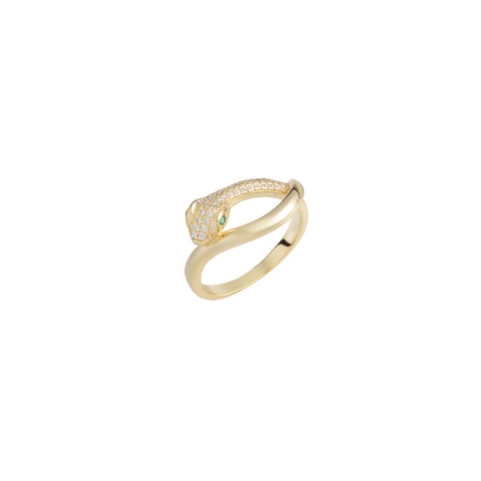 Nina Gold E-shop | Χειροποίητο κόσμημα, Πύργος Ηλείας Ασημένιο, 925, επιχρυσωμένο δαχτυλίδι με φίδι και λευκά ζιργκόν