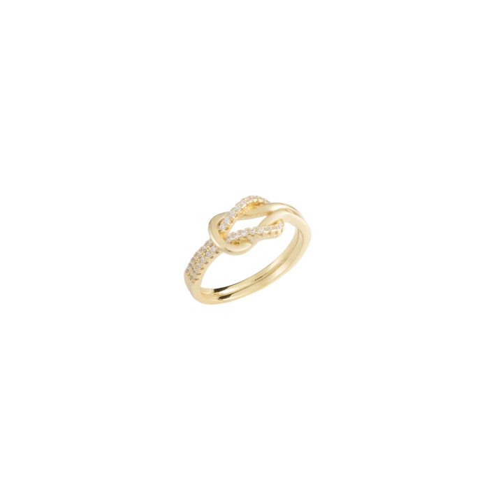 Nina Gold E-shop | Χειροποίητο κόσμημα, Πύργος Ηλείας Ασημένιο, 925, επιχρυσωμένο δαχτυλίδι με τον κόμπο του Ηρακλή και λευκά ζιργκόν