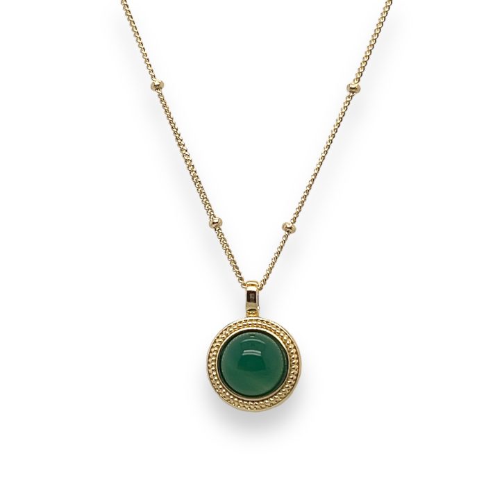 Nina Gold E-shop | Χειροποίητο κόσμημα, Πύργος Ηλείας Ασημένιο, 925, επιχρυσωμένο κολιέ, στολισμένο με πράσινη πέτρα